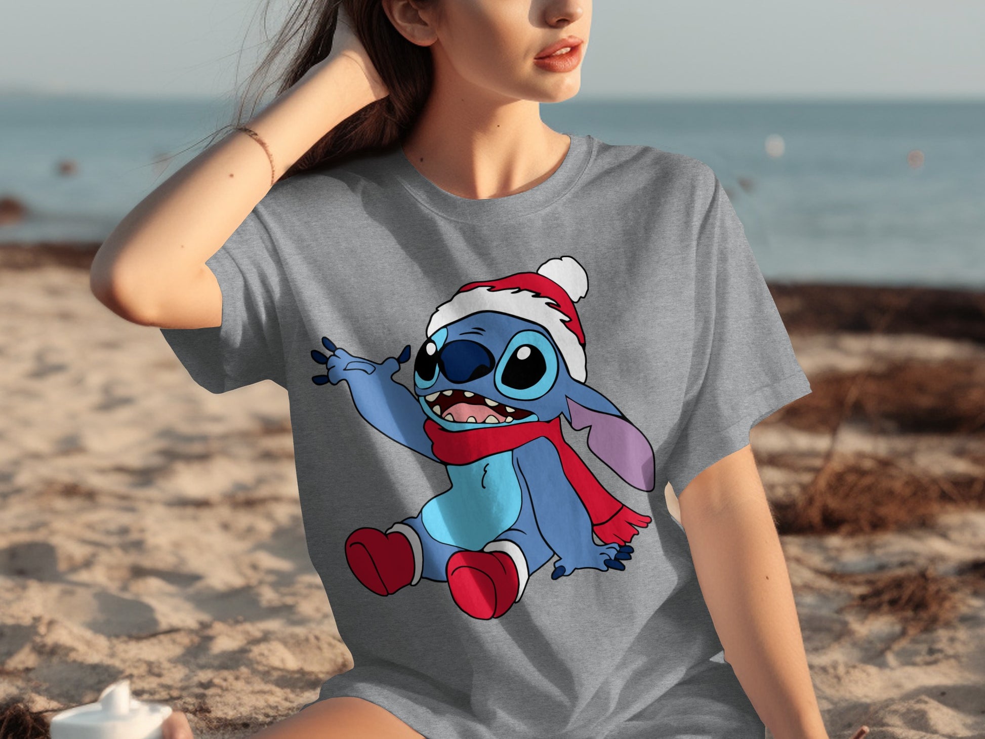 Adorable Blue Alien with Santa Hat Graphic T-Shirt