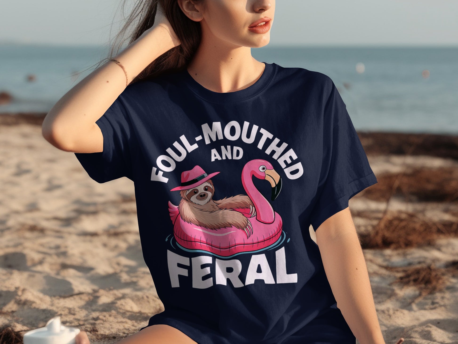 Foul-Mouthed and Feral Sloth Flamingo Graphic T-shirt