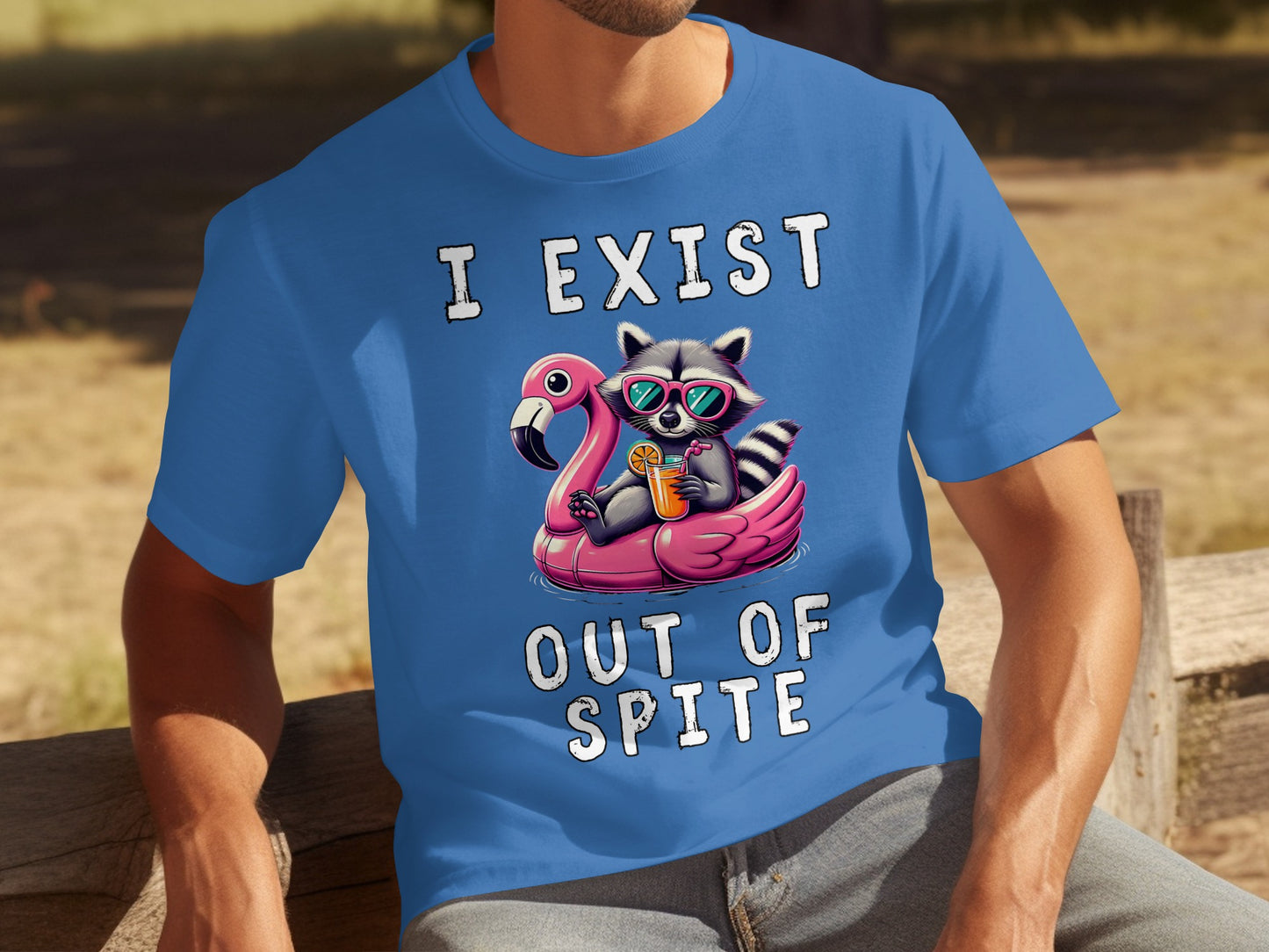I Exist Out of Spite Funny Racoon with Flamingo Shirt