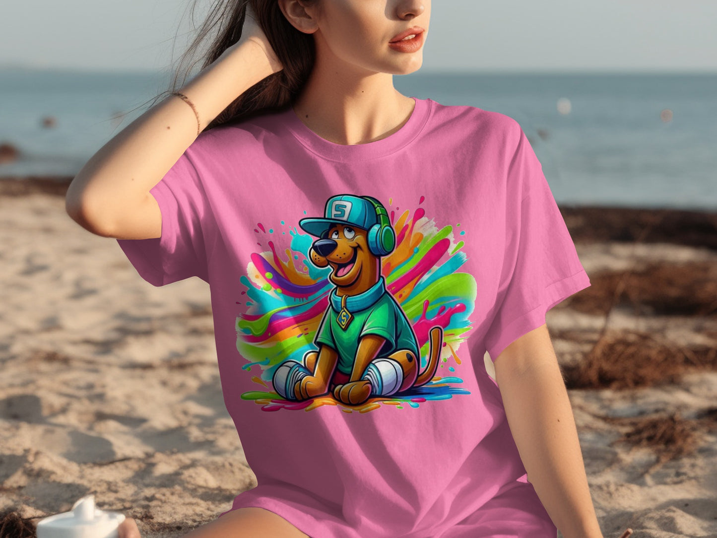 Colorful Cartoon Dog Graphic Printed T-shirt