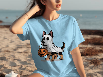 Cute Dog Halloween Ghost with Pumpkin T-Shirt