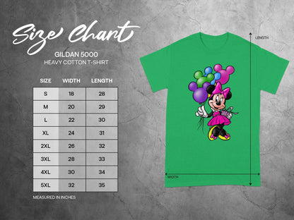 GILDAN 5000 T-Shirt Minnie Mouse Balloons Size Chart product type