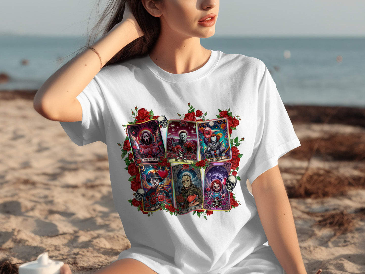 Gothic Tarot Card and Skull Design Short Sleeve Shirt