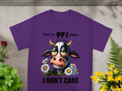 Funny Cow I Don't Care Graphic Purple T-Shirt