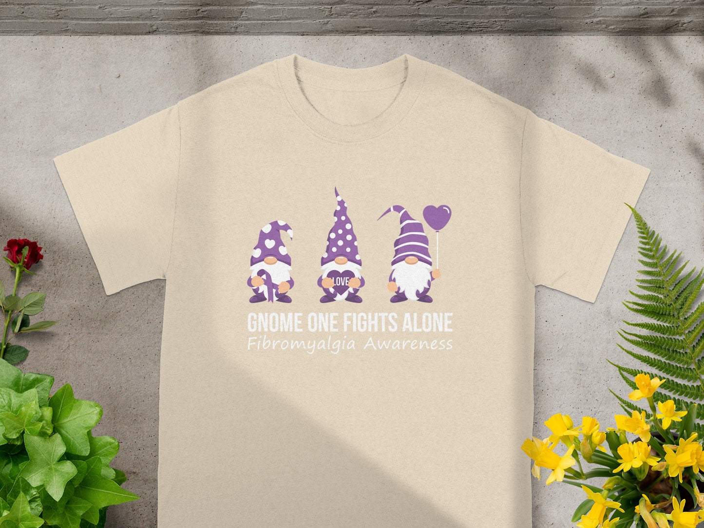Gnome One Fights Alone Fibromyalgia Awareness T-shirt