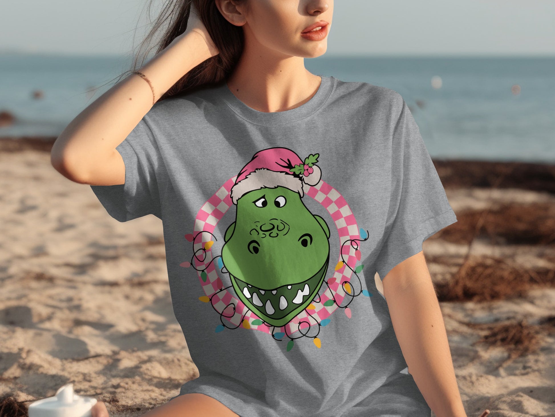 Festive Dinosaur Graphic Fun Christmas T-Shirt Product