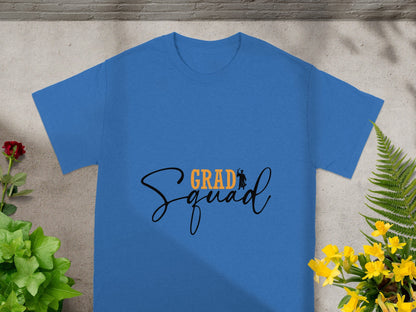 Stylish Blue Grad Squad Graphic T-Shirt for Graduation