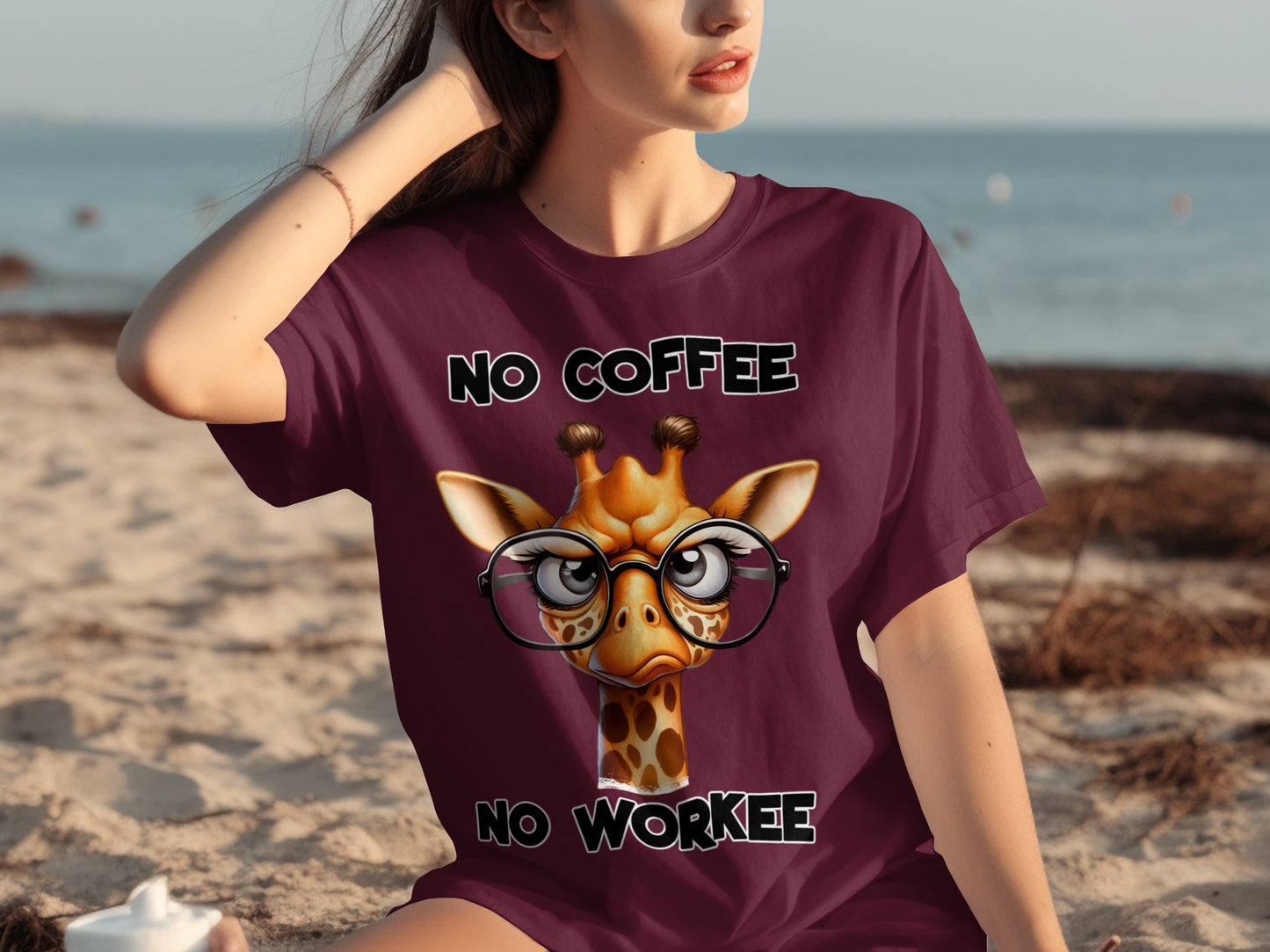No Coffee No Workee Giraffe Graphic T-shirt
