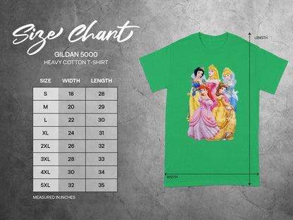 Princess Characters Size Chart Measured IN INCHES product type