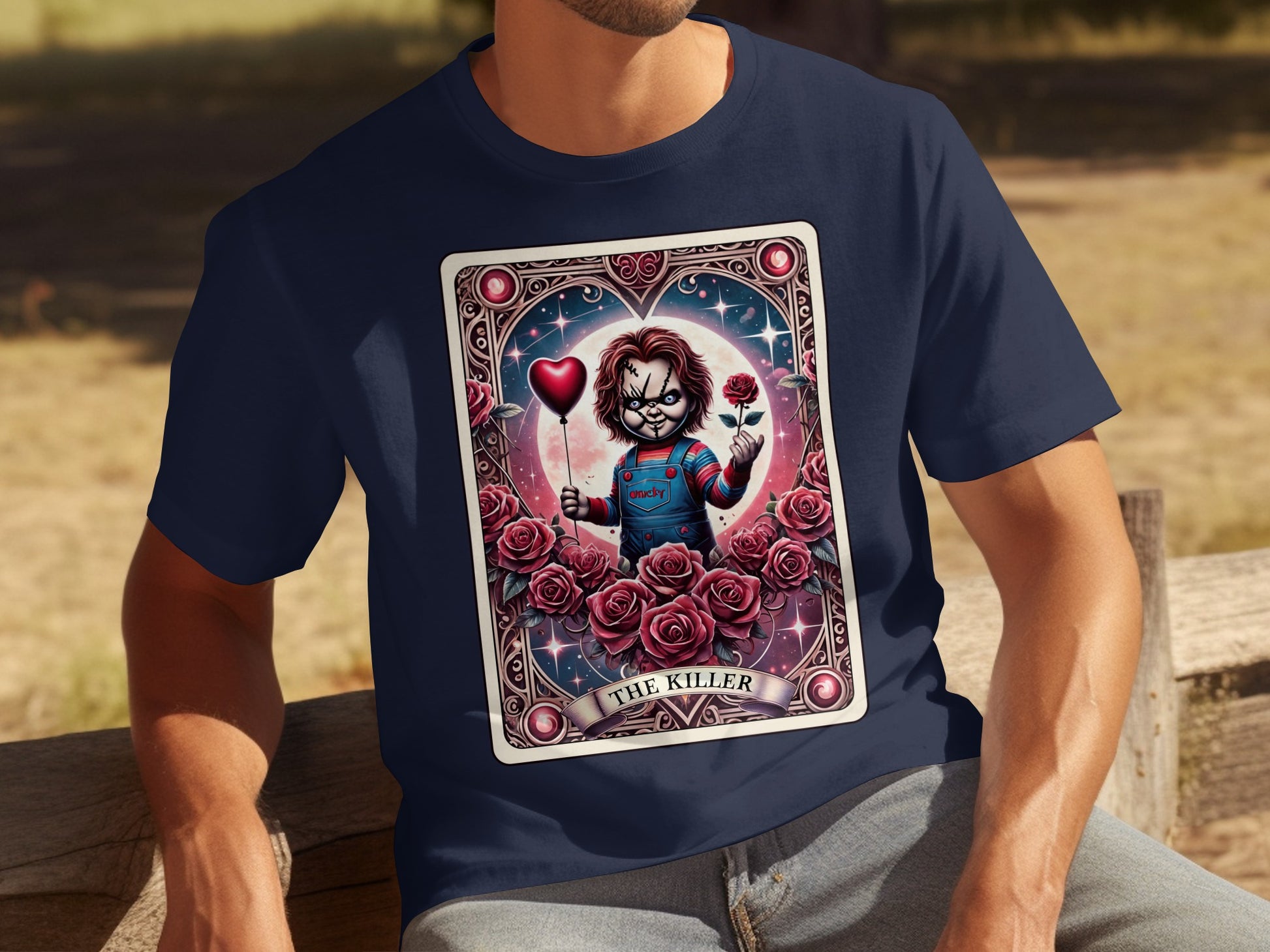 The Killer Chucky Holding Balloon Roses Graphic T-shirt