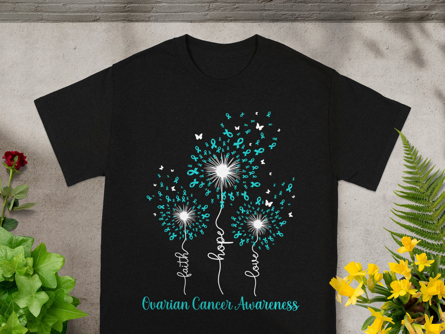 Ovarian Cancer Awareness Hope Love Faith T-shirt