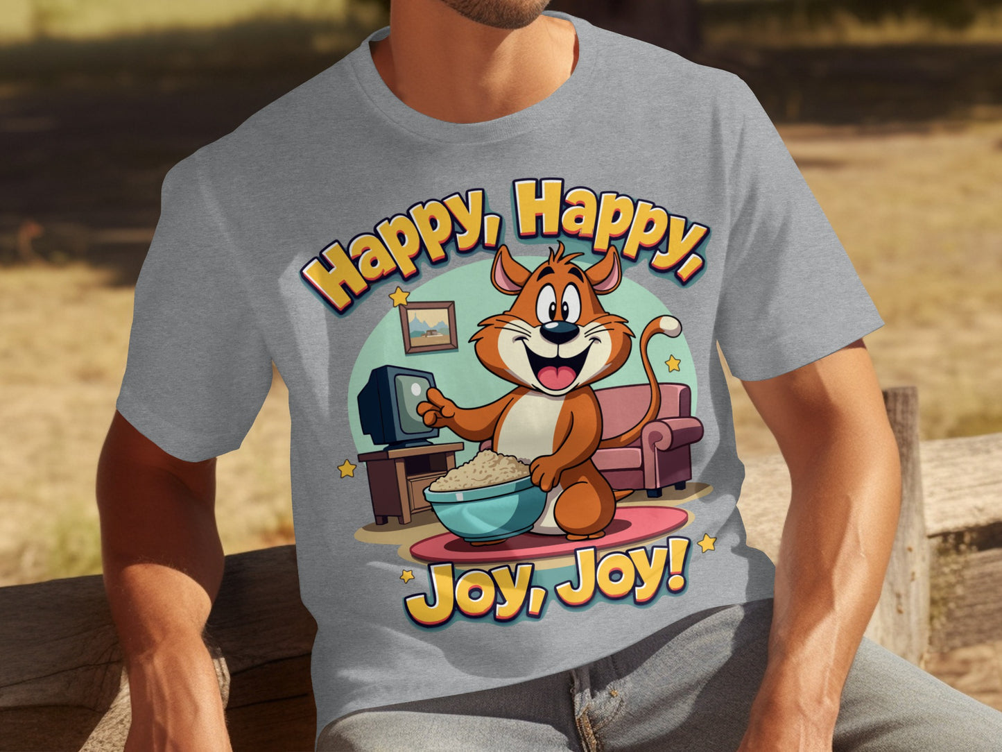 Happy Happy Joy Joy Cartoon Cat T-Shirt Product