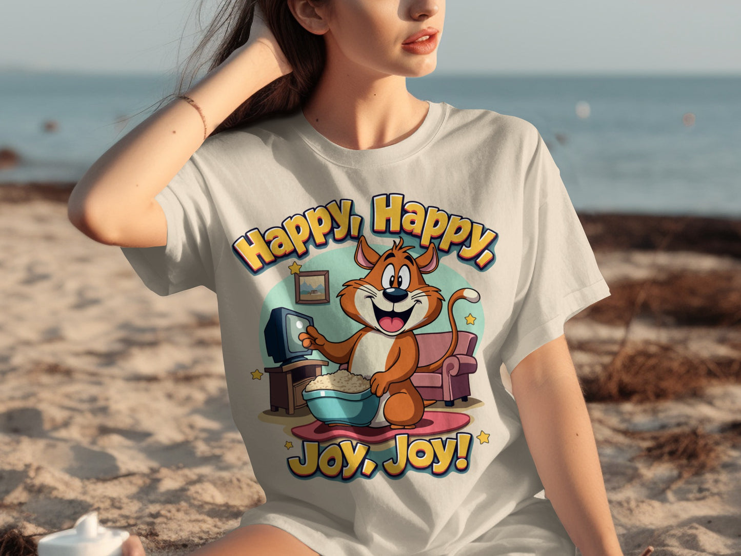 Happy Happy Joy Joy Cat Graphic T-shirt