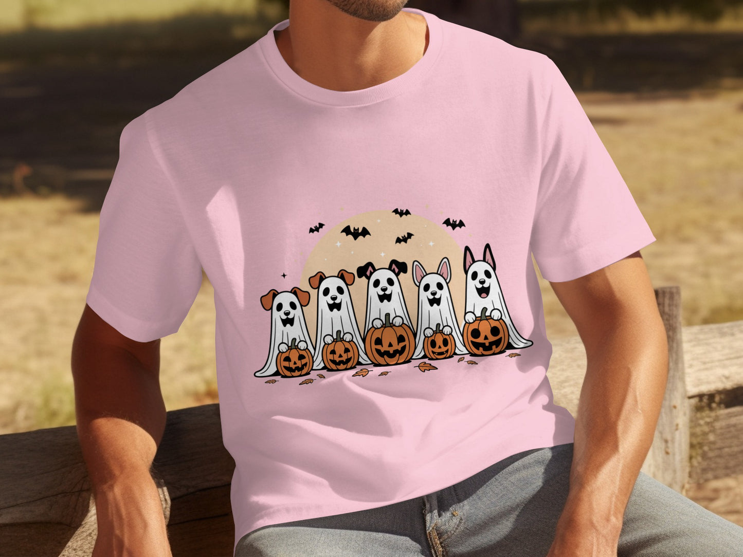 Halloween Dogs with Pumpkins and Ghosts T-Shirt