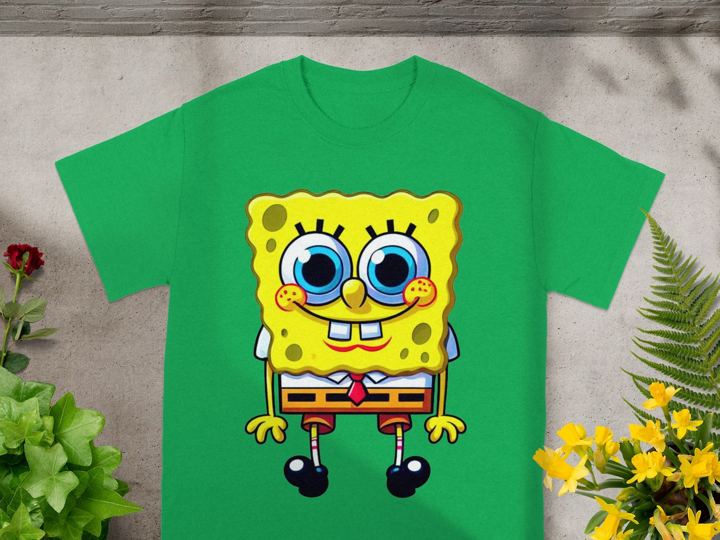 Bold Green Tee with Vibrant SpongeBob SquarePants Design