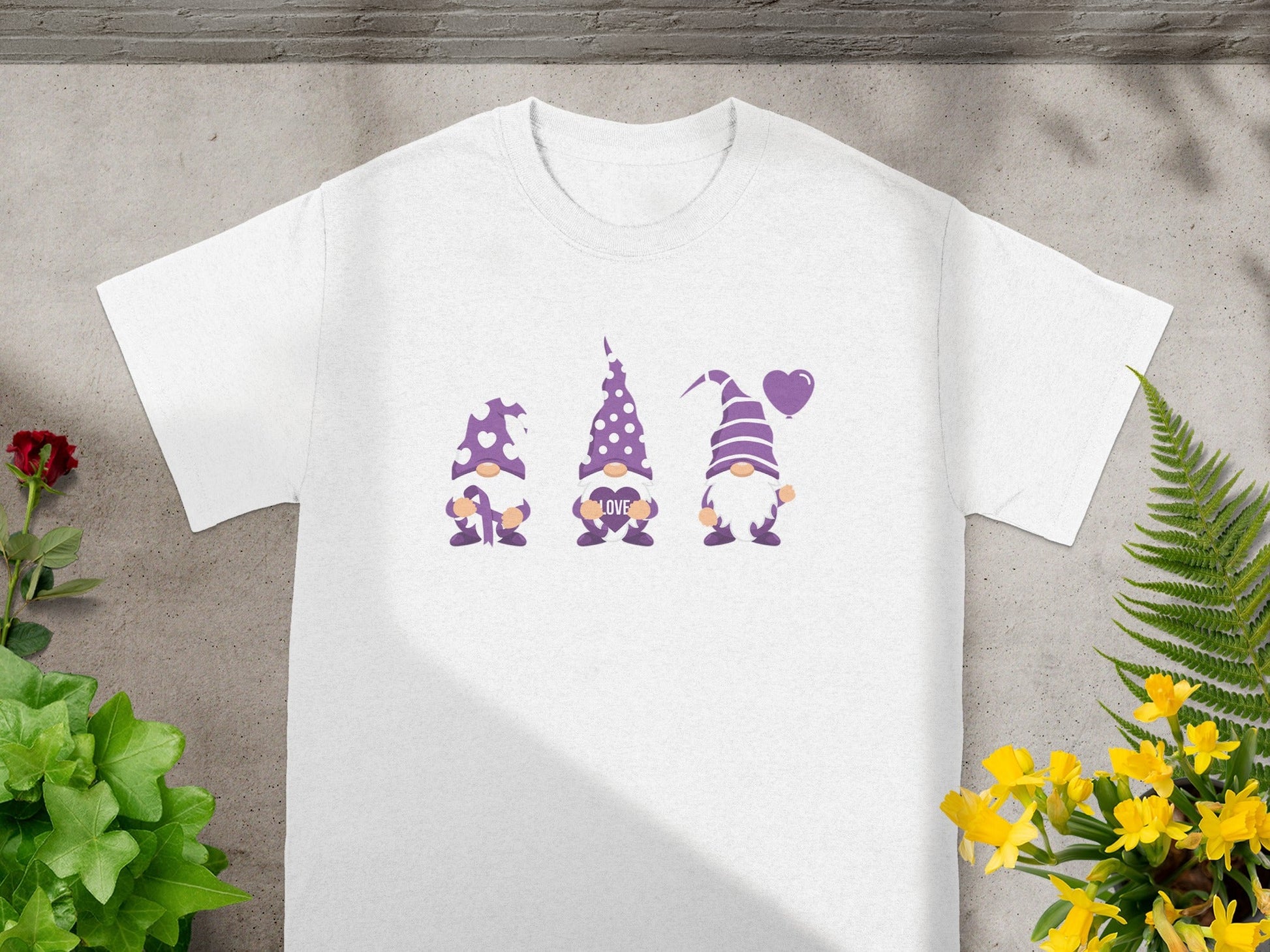 Cute Purple Gnomes with Heart T-Shirt for Valentine's Day
