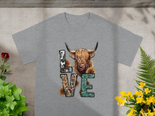 Highland Cow Love Graphic T-Shirt Casual Fashion Tee