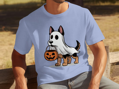 Halloween Dog With Ghost Costume And Pumpkin T-shirt