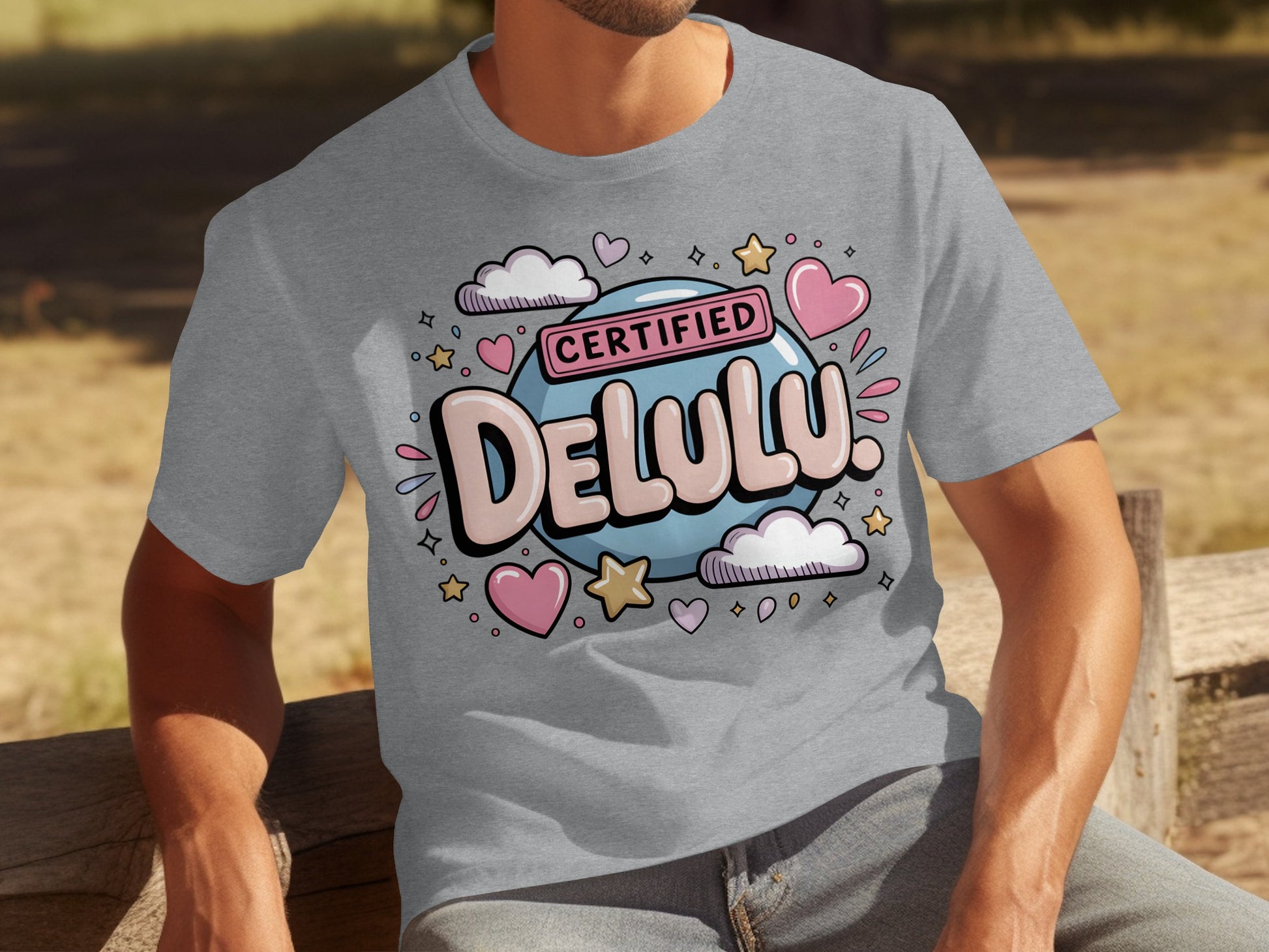 Certified Delulu Cute Clouds Hearts Stars Graphic Tee