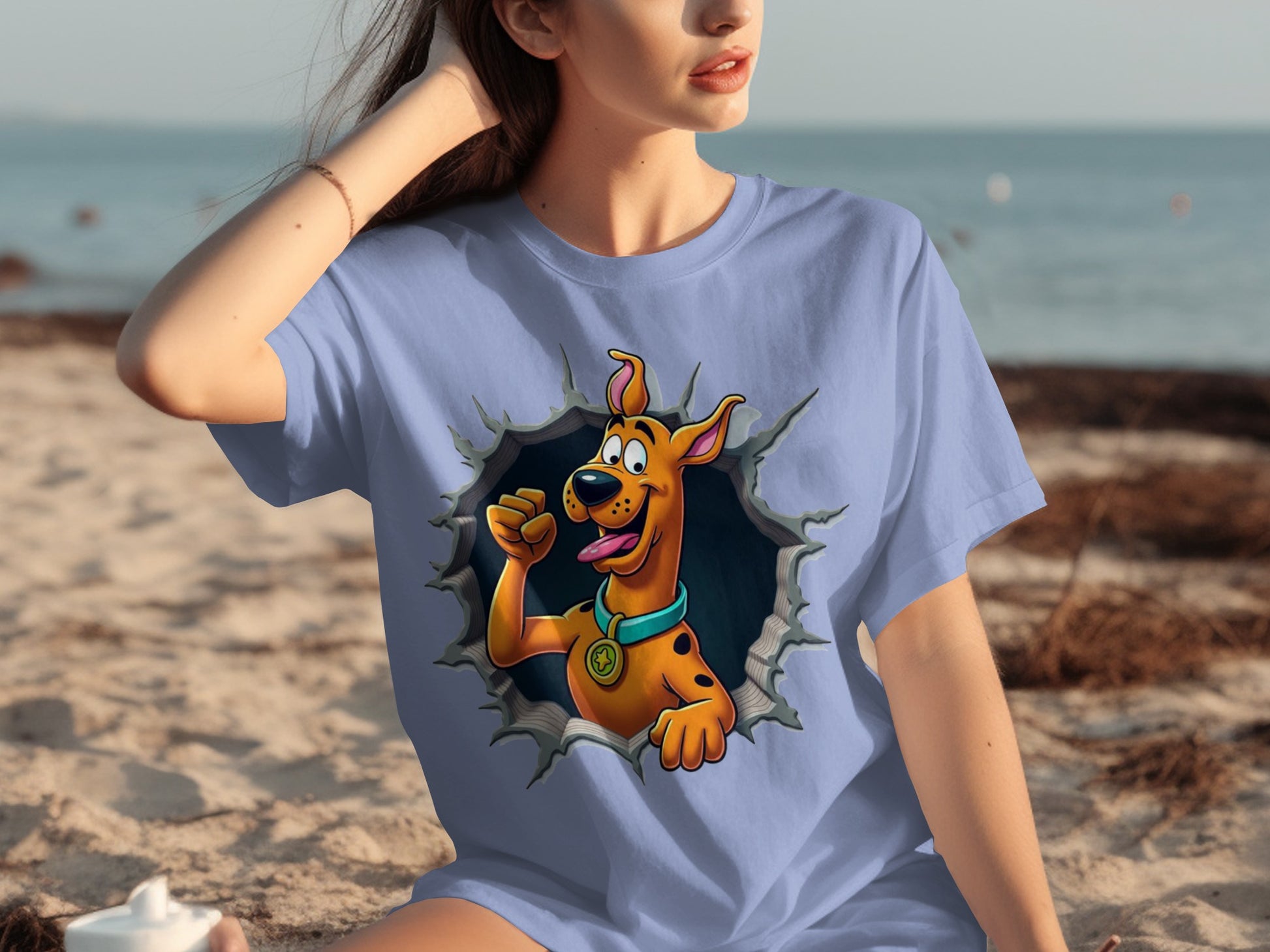 Scooby-Doo Graphic Tee with Beach Background Design