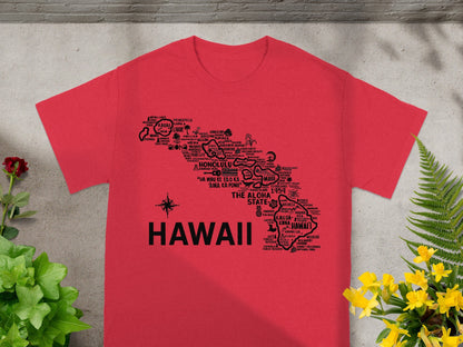 Hawaii Map Design Graphic Print T-shirt