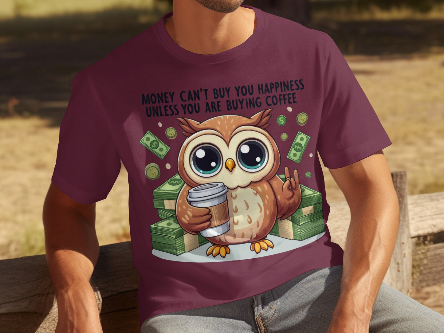 Funny Owl Money Can't Buy Happiness Coffee T-shirt