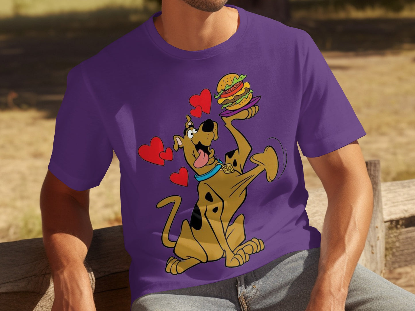 Scooby-Doo with Burger and Hearts Purple Shirt