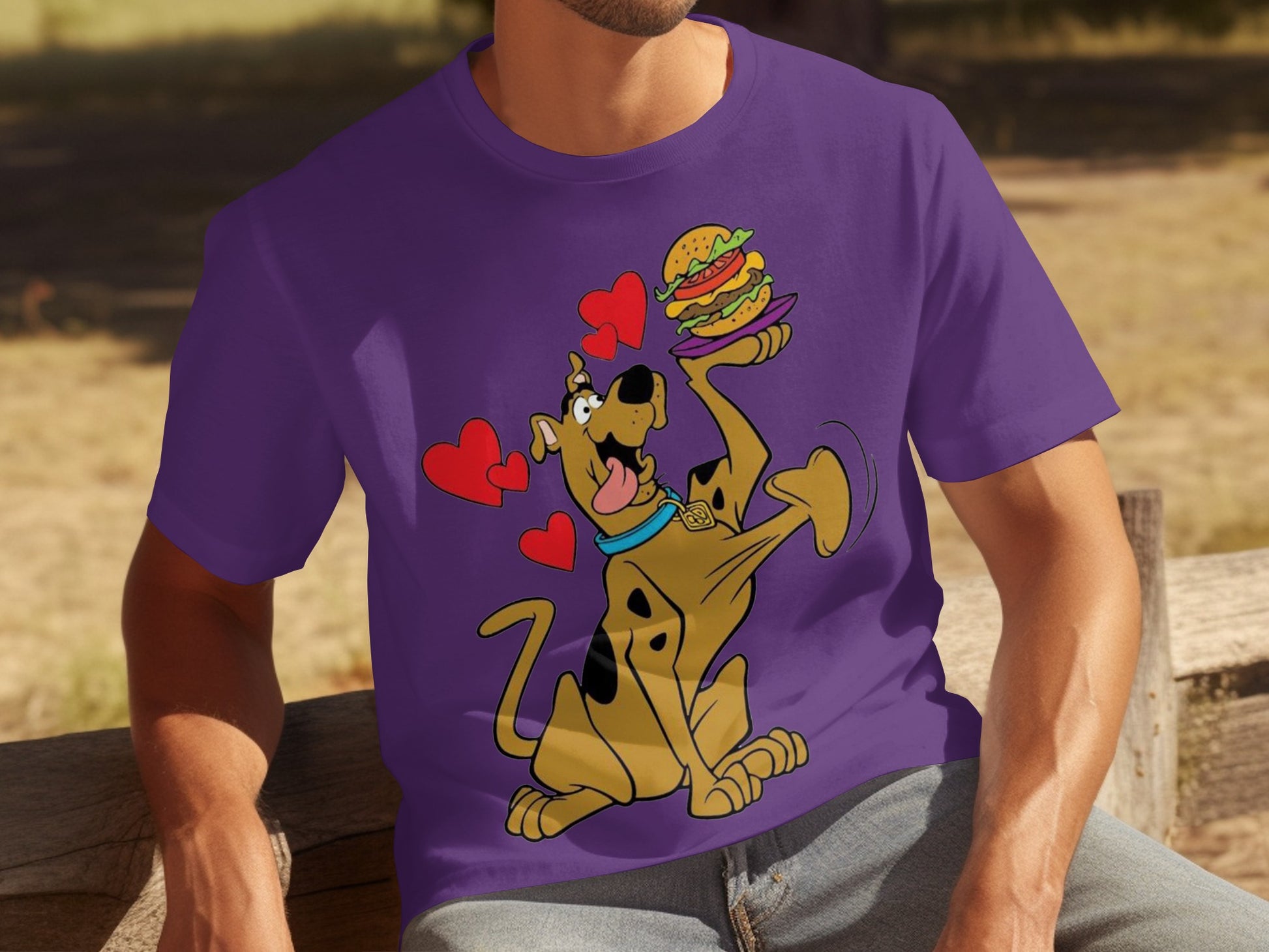 Scooby-Doo with Burger and Hearts Purple Shirt