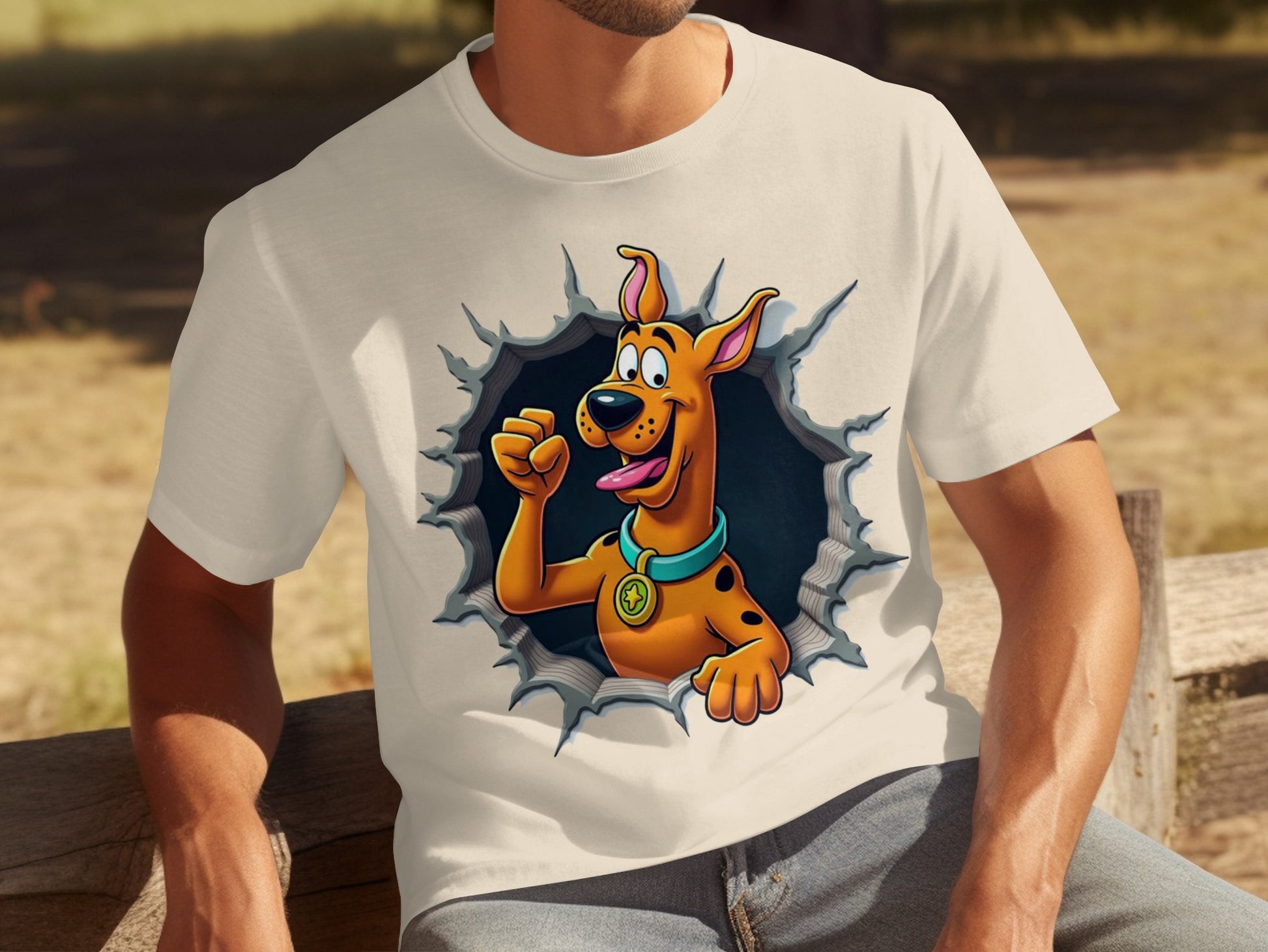 Cartoon Dog Breaking Wall Graphic Tee Shirt Product