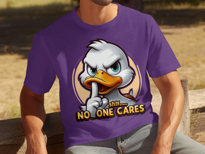 Shhh No One Cares Duck Graphic Purple Shirt