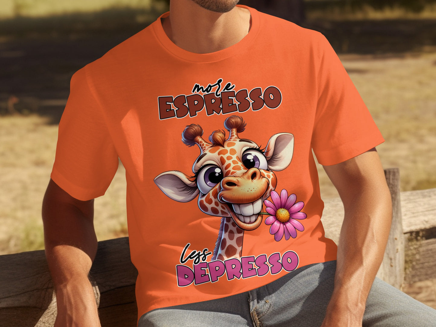 More Espresso Less Depresso Giraffe Graphic Shirt