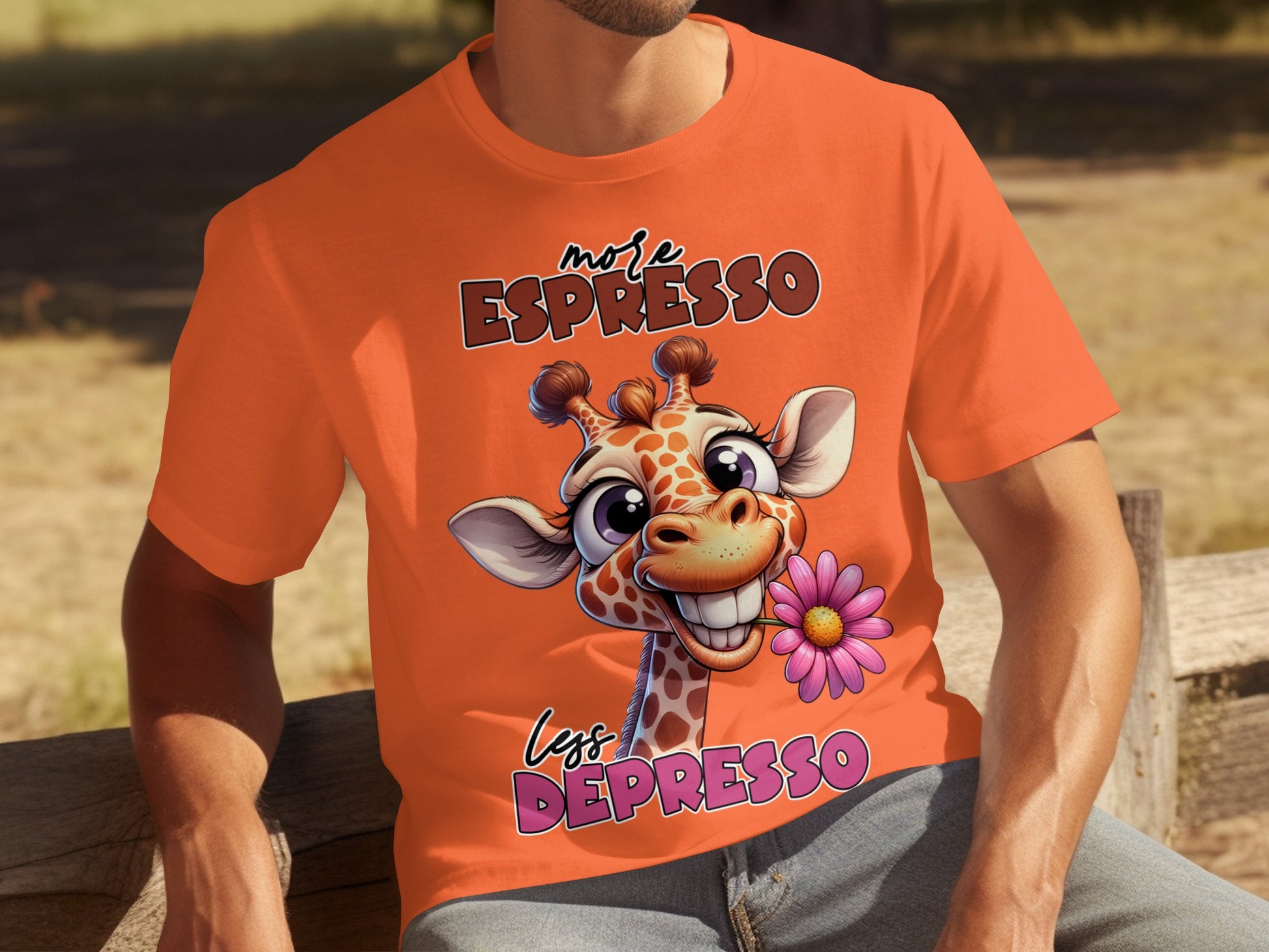More Espresso Less Depresso Giraffe Graphic Shirt