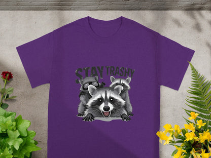 Stay Trashy Raccoon Graphic Purple T-Shirt