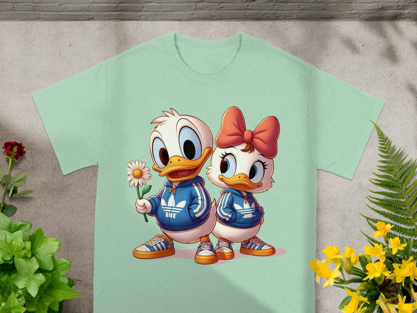 Cute Cartoon Ducks with Daisy Graphic T-shirt