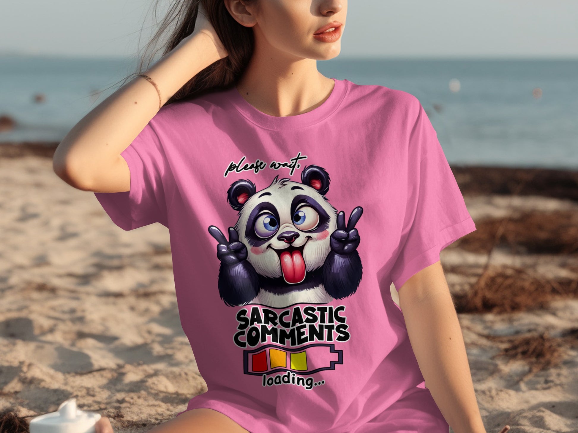 Pink T-shirt with Funny Sarcastic Panda Graphic Design
