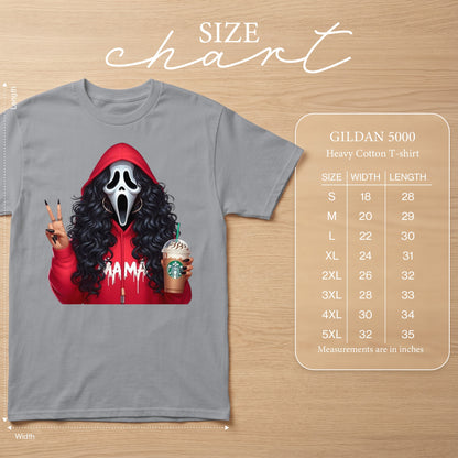 Gray Gildan 5000 heavy cotton t-shirt with "Mama" and ghost graphic.