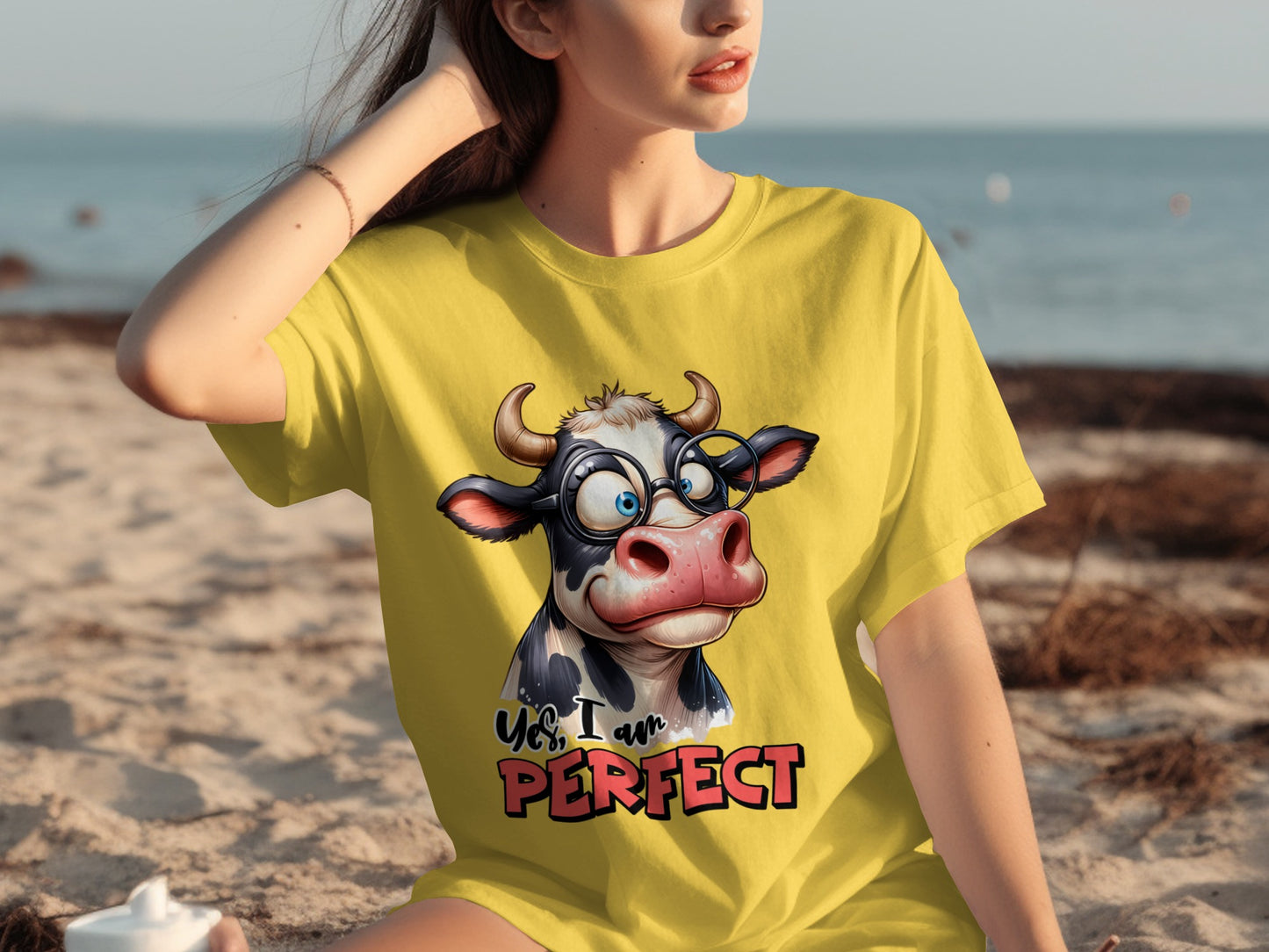 Yes I Am Perfect Cow Cartoon T-Shirt Fun Gift Apparel