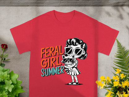 Feral Girl Summer Cute Cat Graphic Tee Shirt