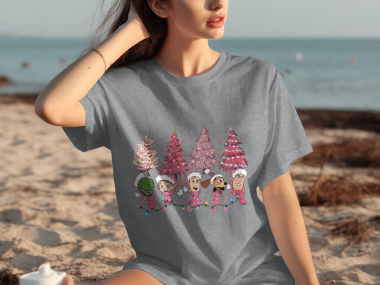 Festive Characters with Christmas Trees T-Shirt