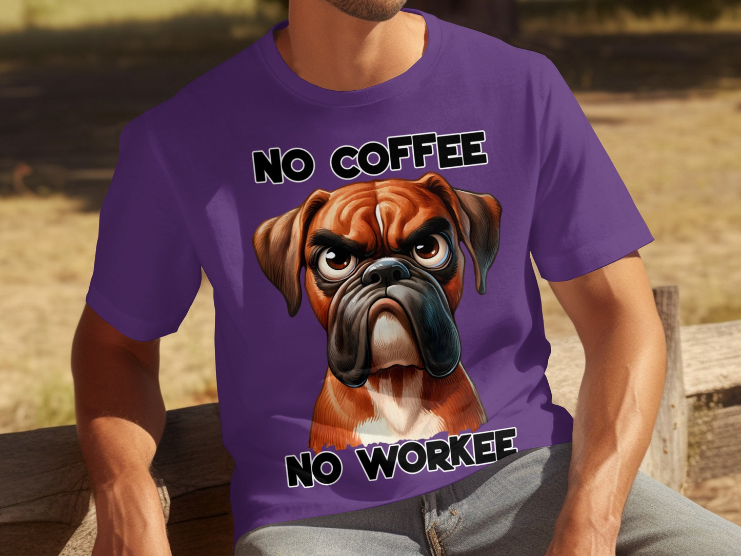 No Coffee No Workee Boxer Dog Funny Purple T-Shirt