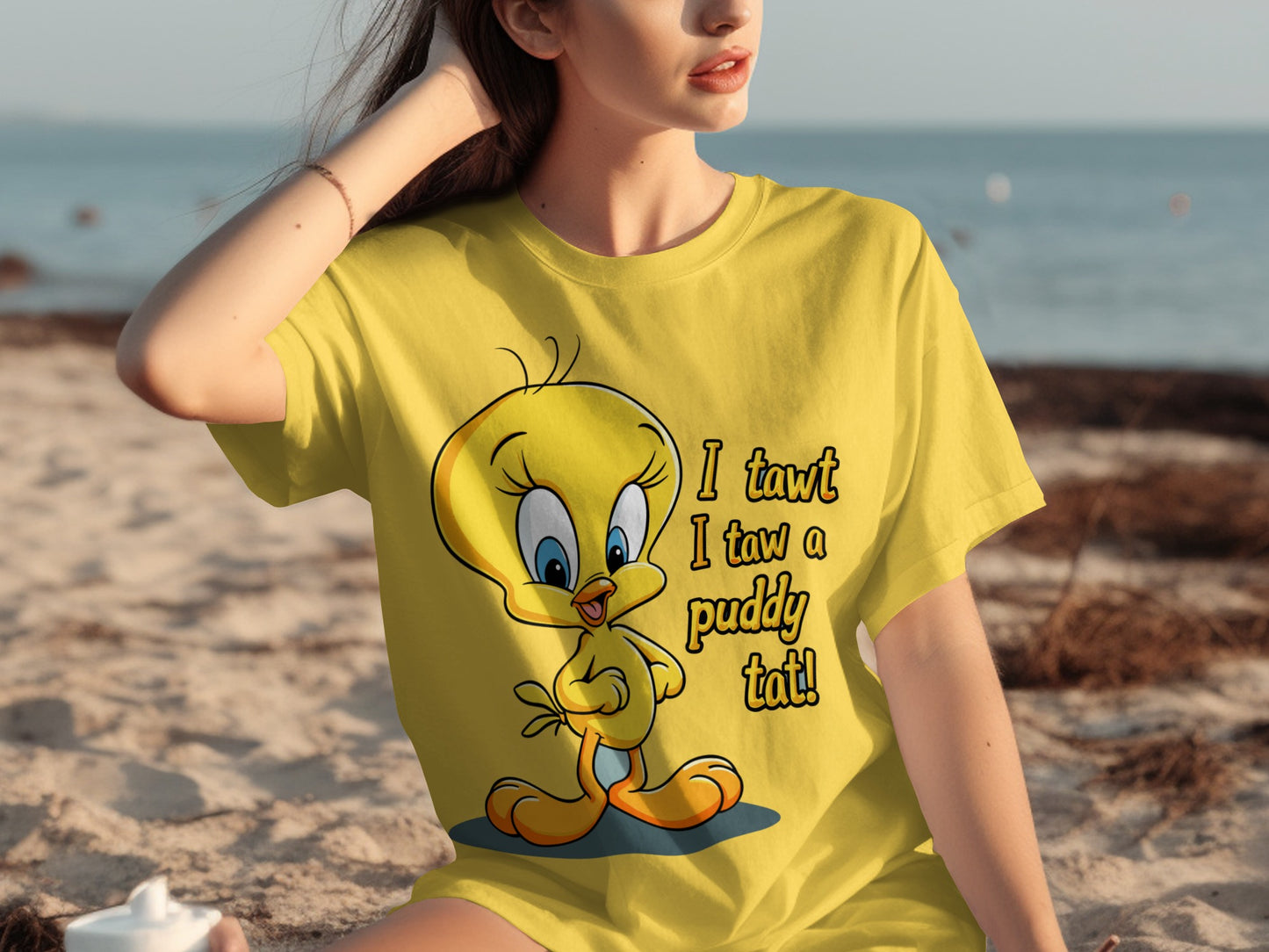 I tawt I taw a puddy tat yellow cartoon character T-shirt