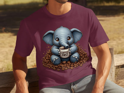 Coffee First Elephant Surrounded by Coffee Beans Shirt