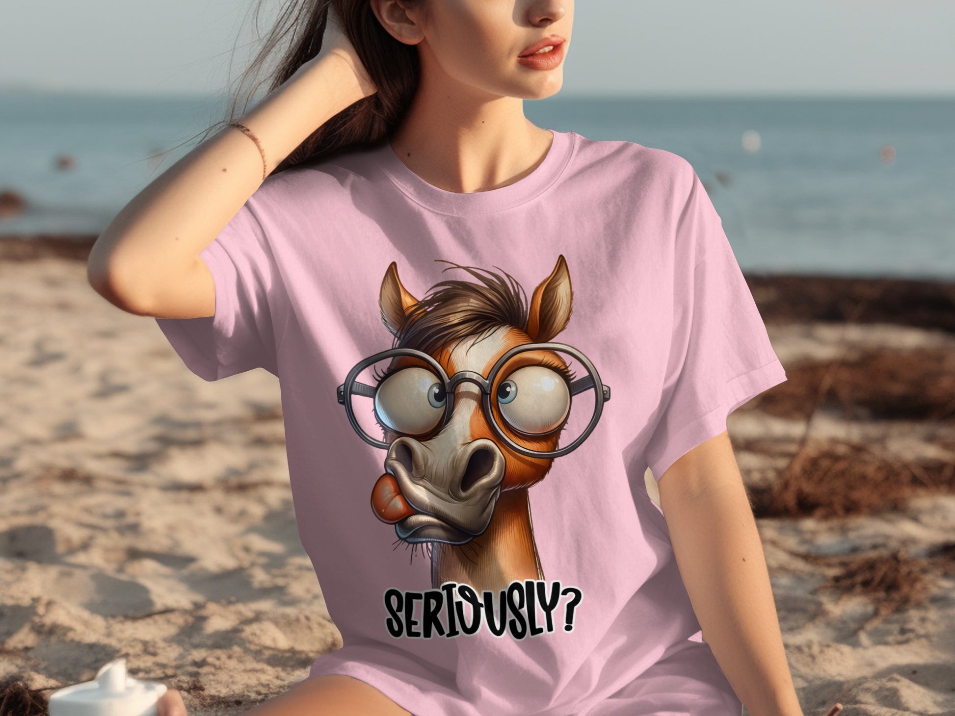 Funny Horse Cartoon Glasses Seriously T-Shirt