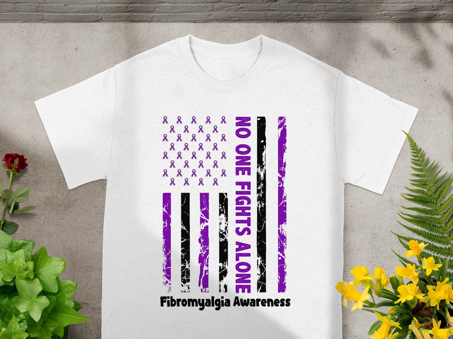 No One Fights Alone Fibromyalgia Awareness T-Shirt