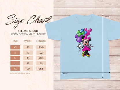 GILDAN 5000B Minnie Mouse Balloons Light Blue Youth T-Shirt