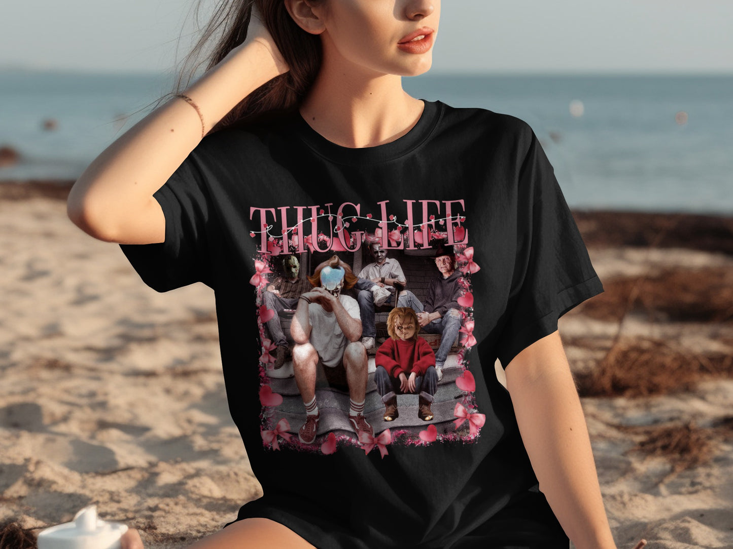 Thug Life Masked Characters Pink Rose T-shirt