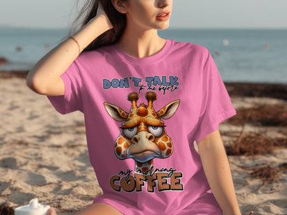 Don't Talk Giraffe Coffee Lover Oversized Pink T-Shirt