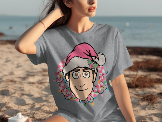 Festive Santa Cap Character Graphic T-shirt