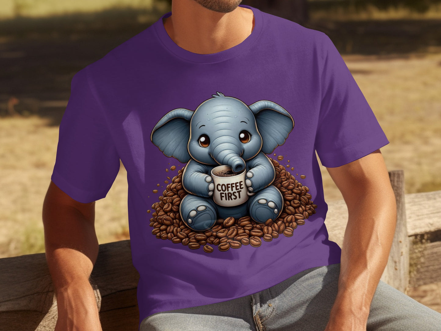 Cute Elephant Drinking Coffee T-Shirt Design