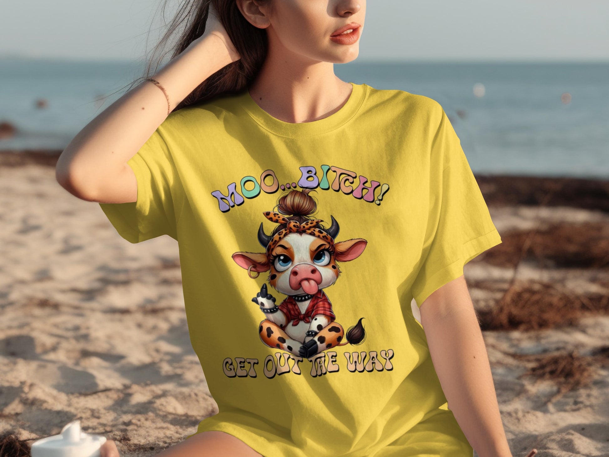 Colorful Cow Character Get Out The Way Graphic T-Shirt